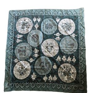 VTG Silk Hand Rolled Scarf European High Middle Ages Royalty Hearts 33X33 Retro